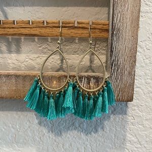 Teal Tassel Earrings